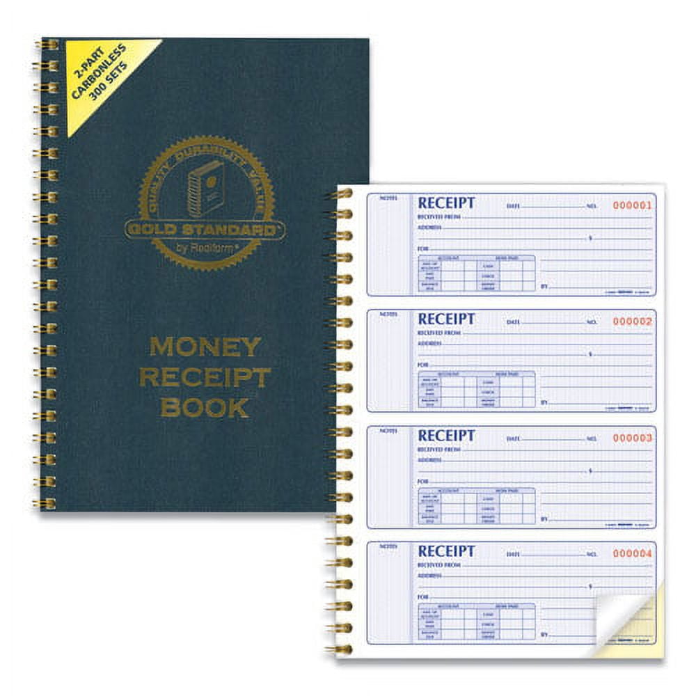 Money Receipt Book, Two-Part Carbonless, 7 X 2.75, 4/page, 300 Forms | Bundle of 2 Each