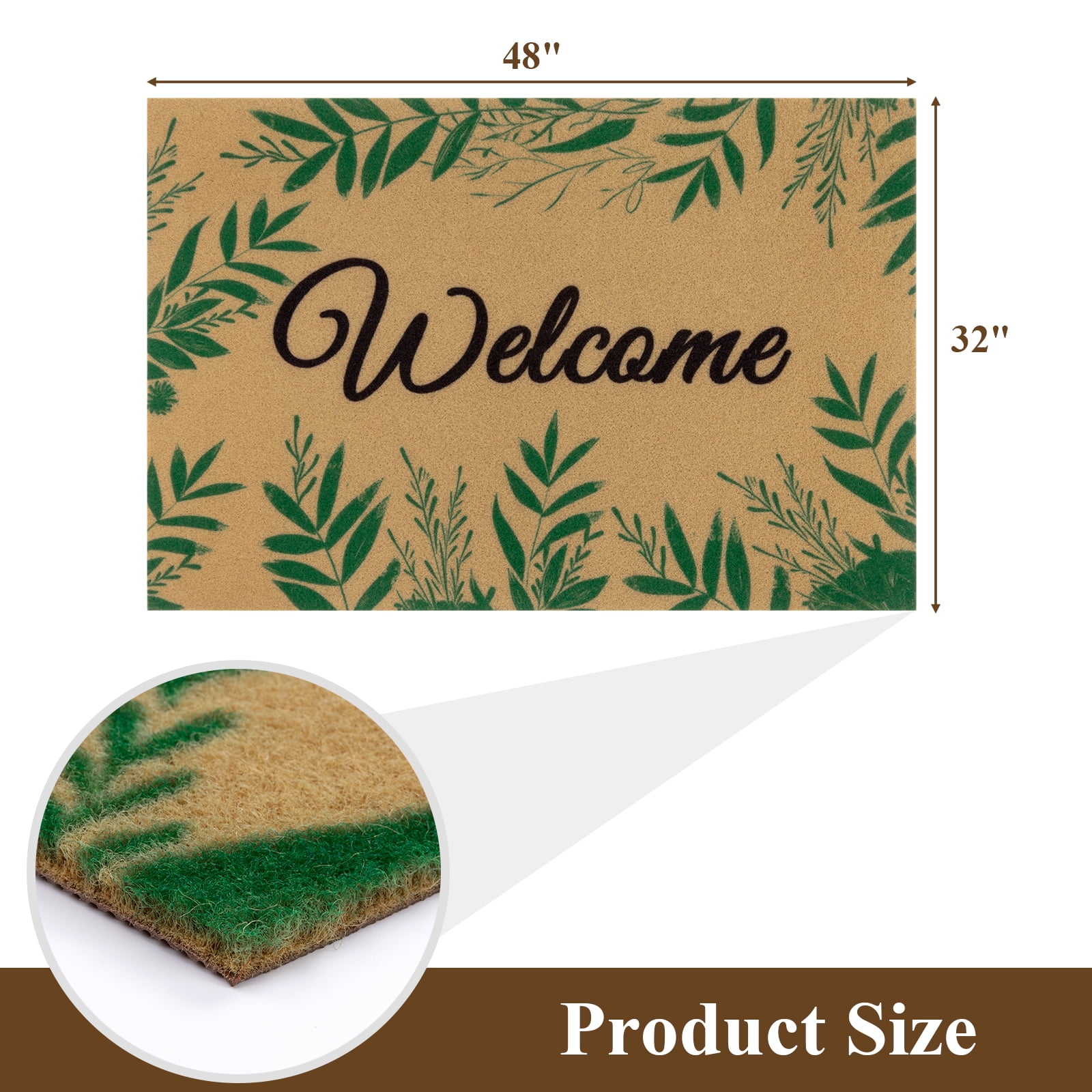 MeyJey Coir Welcome Indoor Outdoor Doormat, 32" x 48" Non Slip Backing Floor Mat for Home Entrance Outside Entry Yard