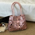 thumbnail image 6 of Sequin Handbag for Women, Large Capacity Pleated Shoulder Bag, Underarm Clutch or Crossbody Bag, Glitter Party Purse Evening Bag, 12x10x4.33in, Pink, 6 of 6