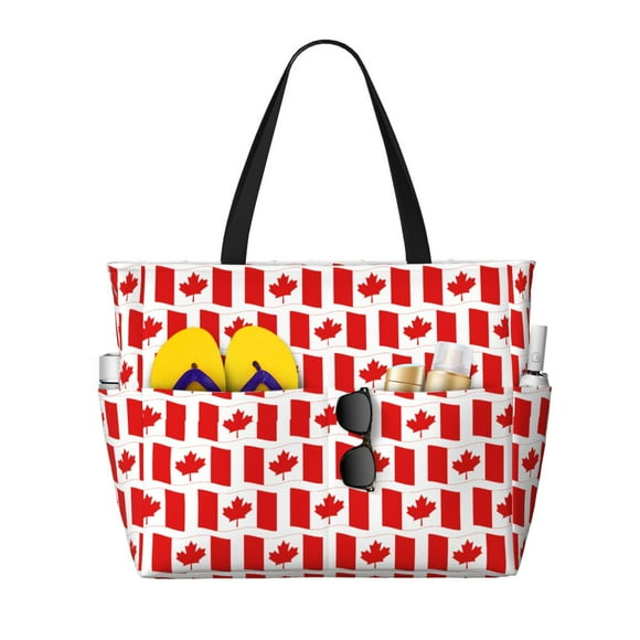 Vsdgher Canada Print Beach Bag With Pocket,Large Tote Bag for Women Zipper Beach Tote Waterproof Sandproof Swim Pool Bag Handbags for Work Beach & Gym