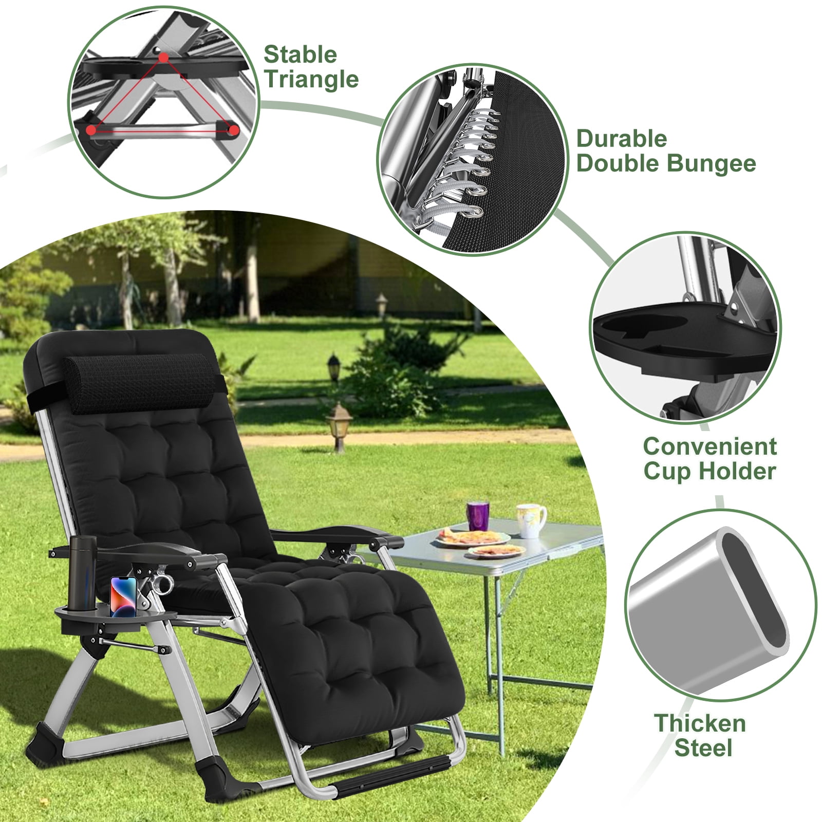 MOPHOTO Zero Gravity Outdoor Recliner, Oversized Chair with
