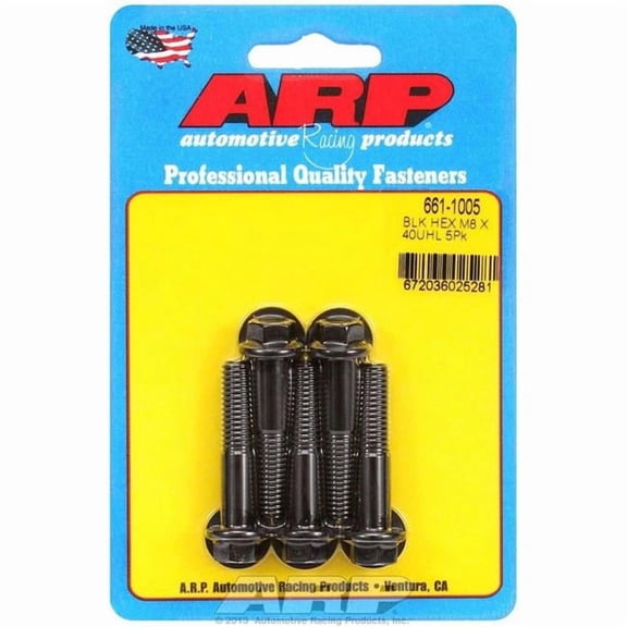 M8 x 1.25 x 40 Hex Black Oxide Bolts - Pack of 5