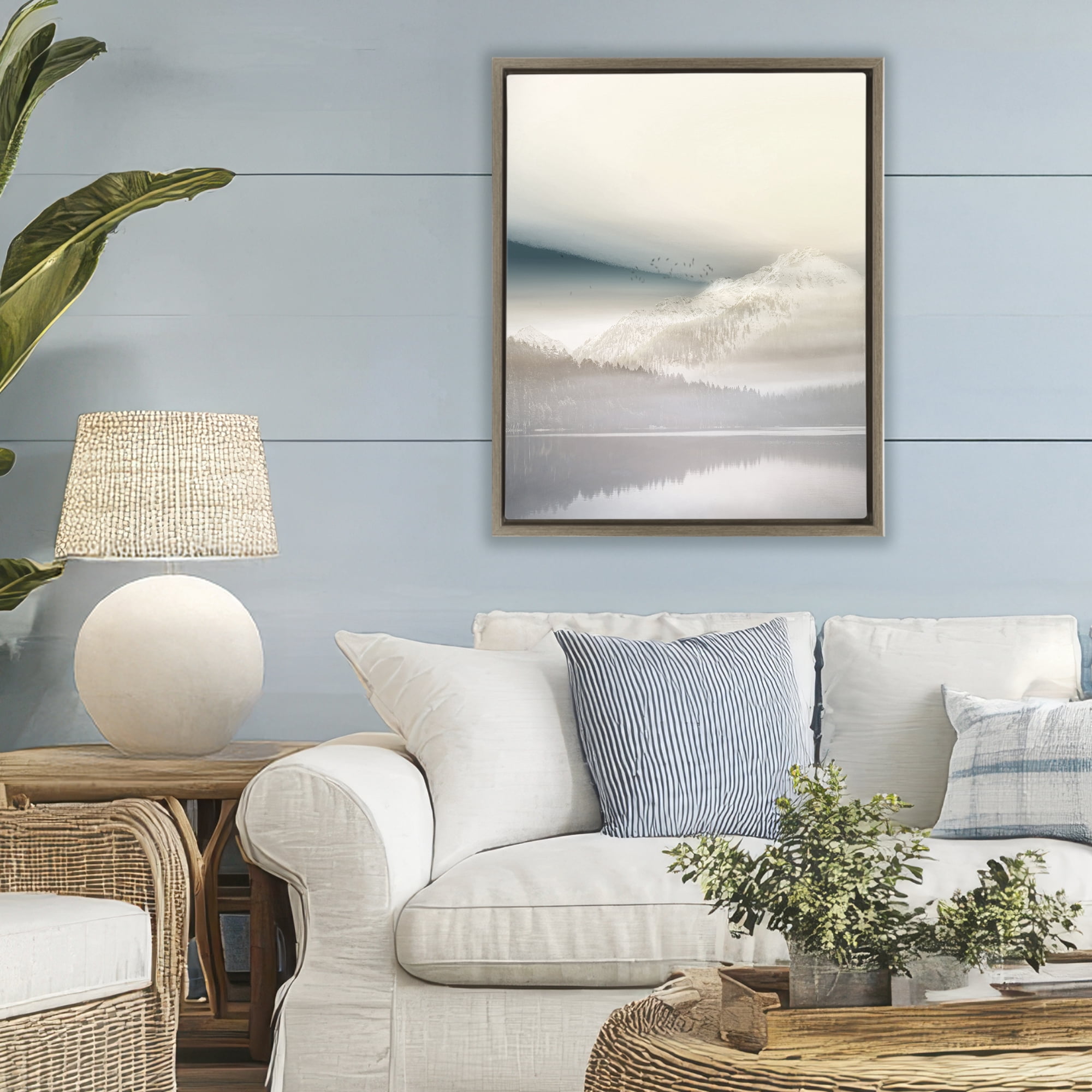 Stupell Industries Mountainous Vanilla Landscape Brown Framed Floater Canvas Wall Art, design by Gemma Bardot