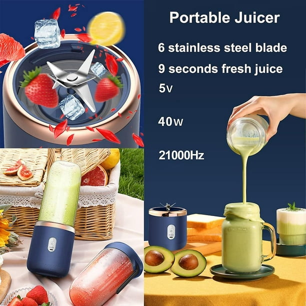 Mini licuadora de frutas portátil de 400 ml con 6 licuadoras personales de  cuchillas de acero inoxidable para batidos de verduras licuadora eléctrica  recargable por USB ER | Walmart en línea