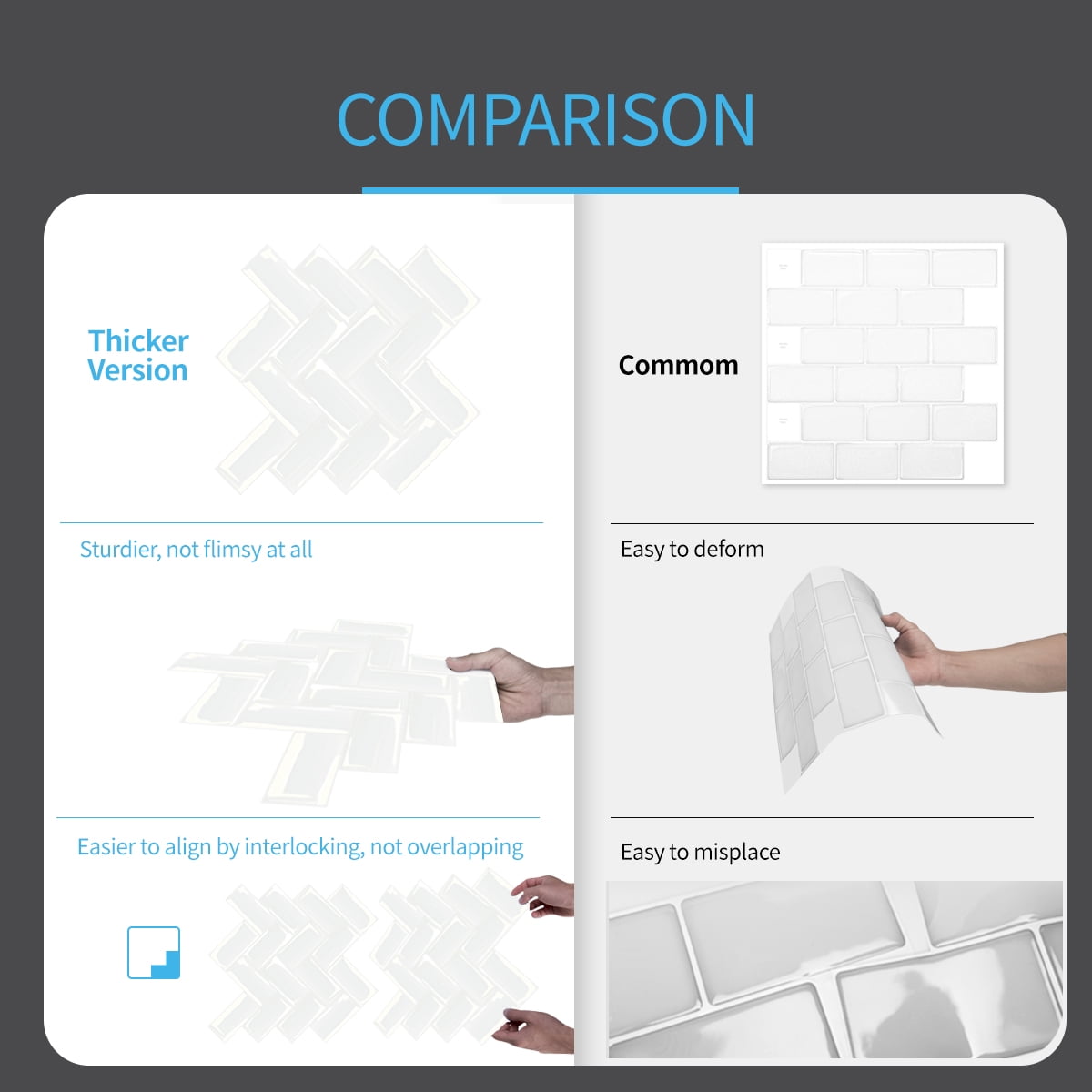 Art3d Herringbone Peel and Stick Backsplash Tiles (10 Tiles, Thicker Version)
