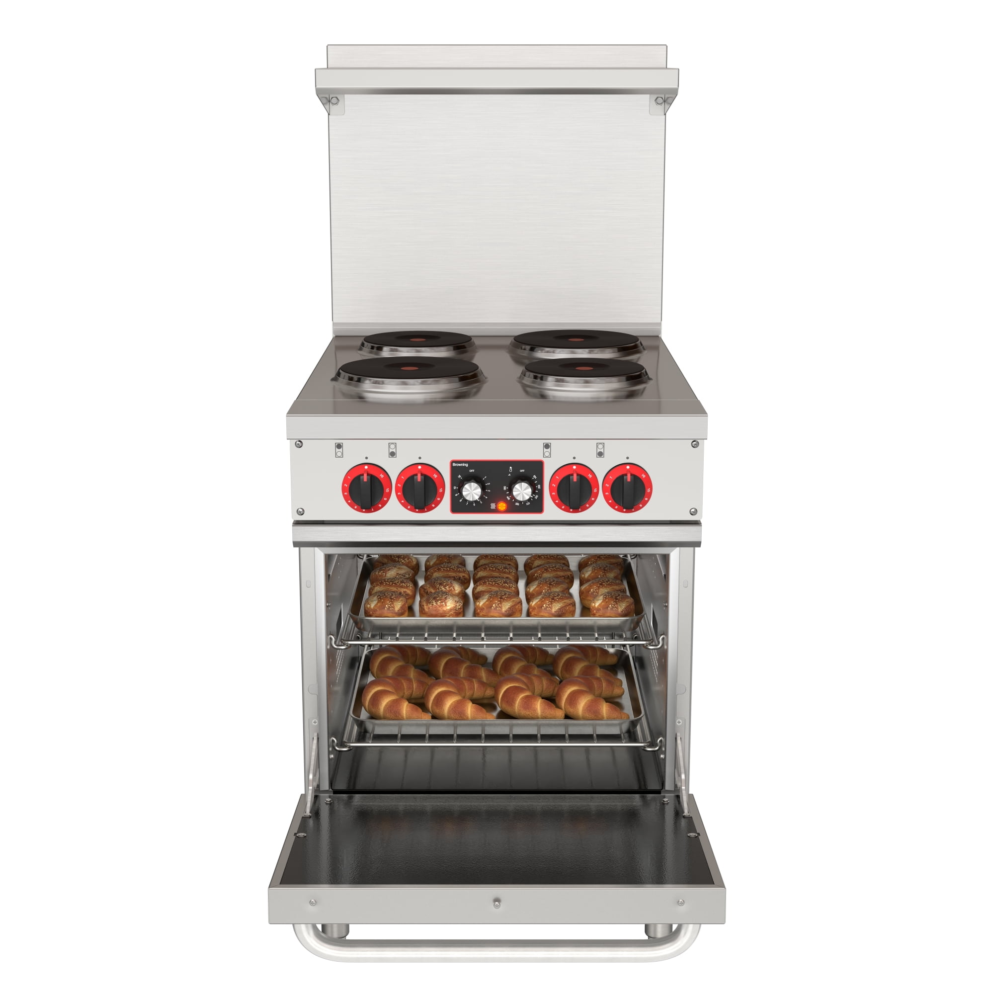 24 In. Commercial Electric Range with 4 Burners and 1 Standard Electric Oven in Stainless Steel - 208V 3 Phase