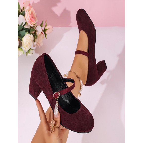 Busydd Womens Dress Shoes with Ankle Strap Trendy Solid Color Chunky Block Heels Round Toe Womens Shoes for Daily Wear 43