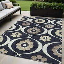 HomeRoots 589591 5 x 8 ft. Medallion Washable Indoor & Outdoor Rectangle Area Rug, Black, Ivory & Taupe
