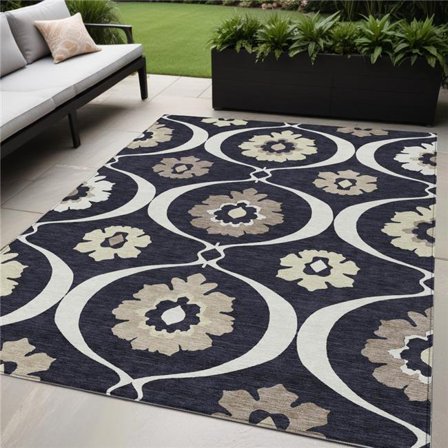 HomeRoots 589591 5 x 8 ft. Medallion Washable Indoor & Outdoor Rectangle Area Rug, Black, Ivory & Taupe