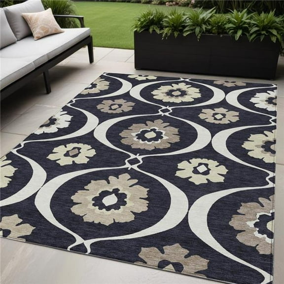 HomeRoots 589591 5 x 8 ft. Medallion Washable Indoor & Outdoor Rectangle Area Rug, Black, Ivory & Taupe
