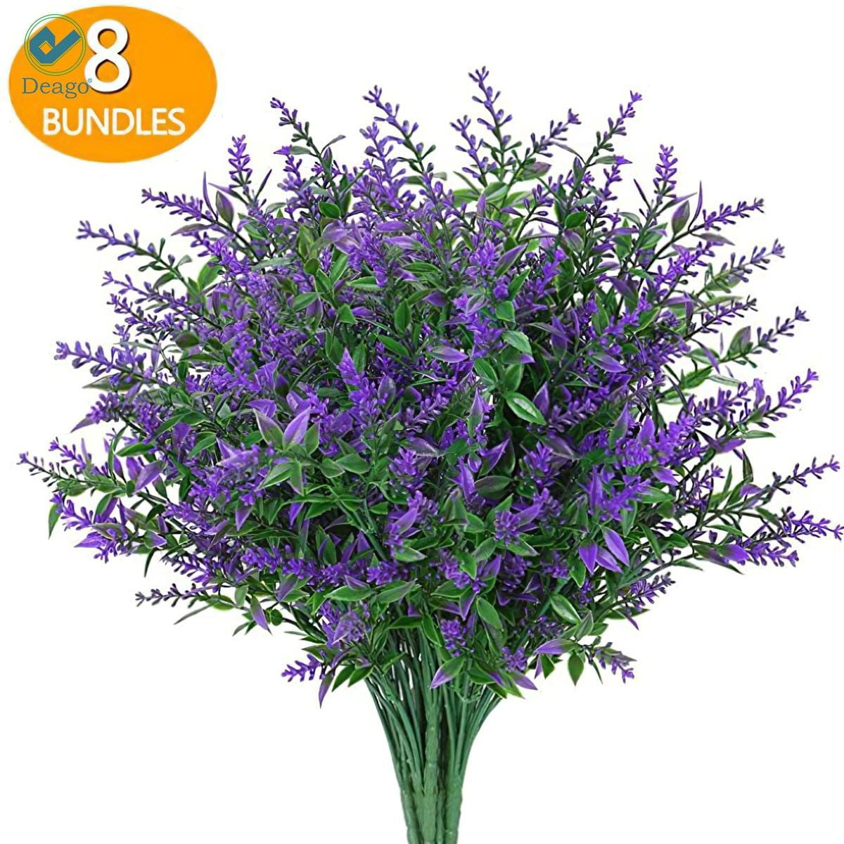 Deago 24 Bundles Artificial Lavender Flowers Outdoor Fake Flowers for Decoration UV Resistant No Fade Faux Plastic Plants Garden Porch Window Box Decor (Purple)