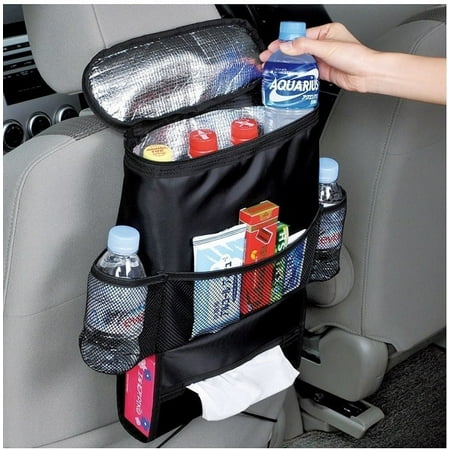 FrontTech Car Seat Back Organizer, Auto Seat Multi-Pockets Travel Storage Bag, Insulated Car Seat Back Drinks Holder Cooler, Storage Bag Cool Wrap Bottle Bag with Mesh