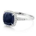 thumbnail image 7 of Gem Stone King 3.07 Ct Cushion Blue Sapphire White Diamond 10K White Gold Ring, 7 of 7