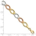 thumbnail image 4 of 14K Tri-Tone Gold Link Necklace Chain Tri-color Polished and Satin Bracelet 7.5 inch 7 mm, 4 of 5