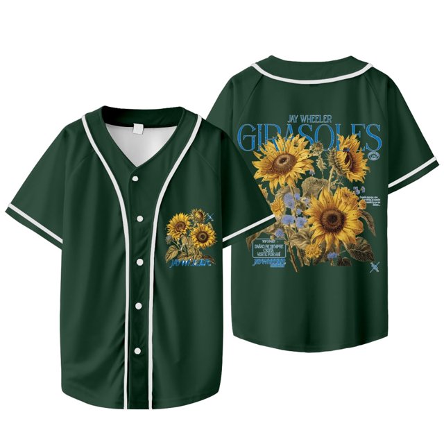Jay Wheeler Veste de Baseball Botanique Tee Girasoles Album Merch Unisexe Col en V Manches Courtes T-Shirts, Style 3,TP