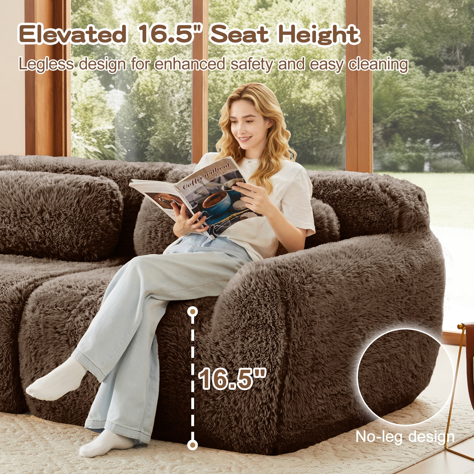 AISWORD 114" 3-Seat Modular Cloud Sectional Sofa, Anti-Slip Deep Seat Cloud Sofa, Ready to Use Premium Plush Fabric Boneless Sofa with 32D High-Density Foam&Anti-Slip Bottom