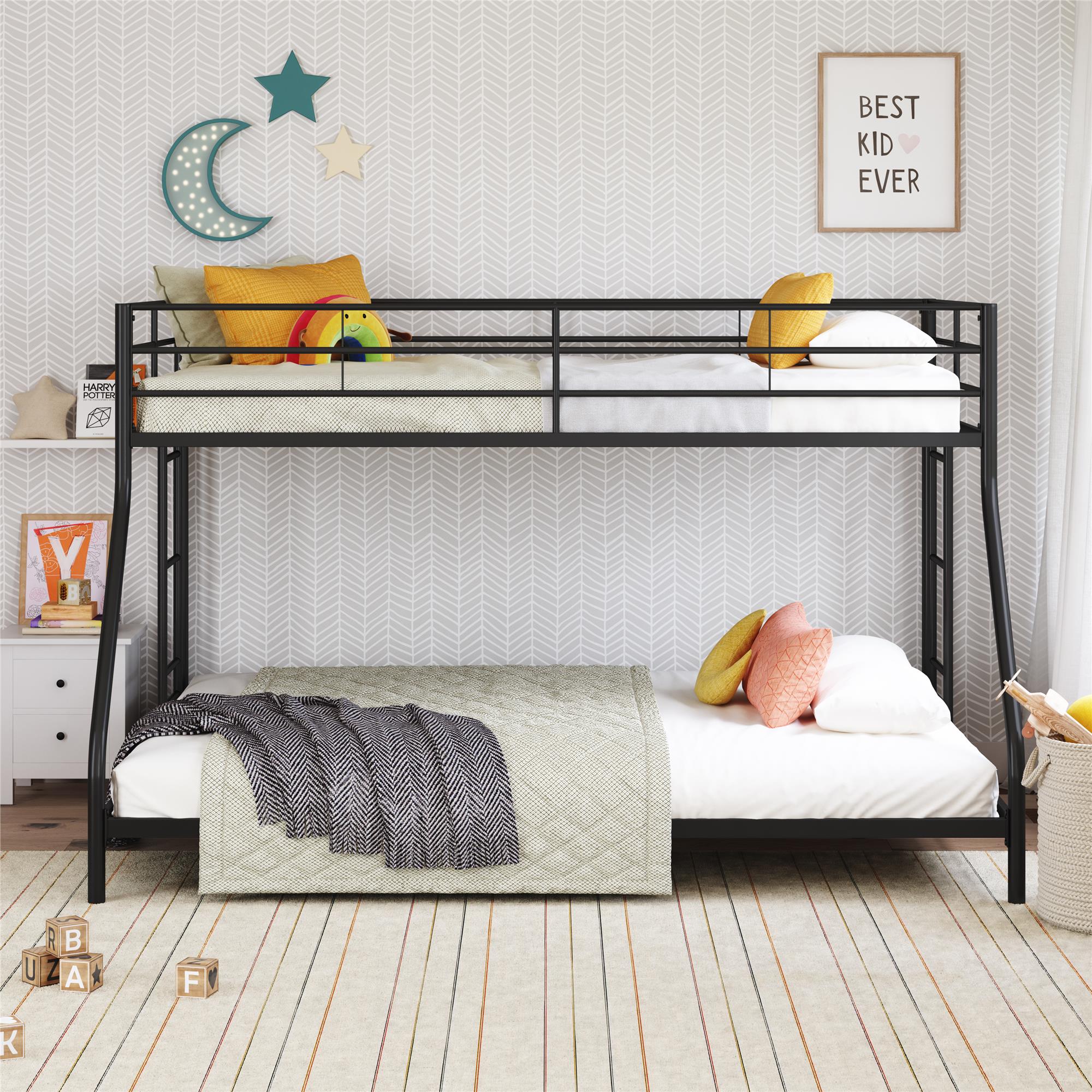 Mainstays Small Space Junior Twin over Full Bunk Bed, Black
