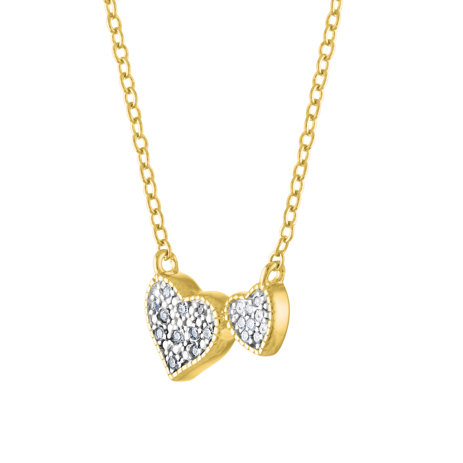Diamond Accent Double Heart Necklace Sterling Silver 14K Yellow Gold Plated