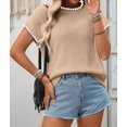thumbnail image 5 of Women'S Ribbed Sweater Crew Neck Short Sleeve Loose Fit Knit Pullover Tops Khaki L, 5 of 9
