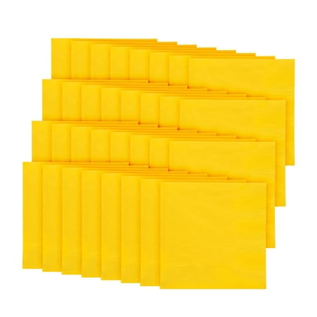 Party City Disposable Beverage Napkin, 32 Count (Yellow) - 2-Ply, 5" x 5" - Go Brightly Heavy Duty Classic Beverage Napkins for Parties - Premium Party Supplies Cutlery