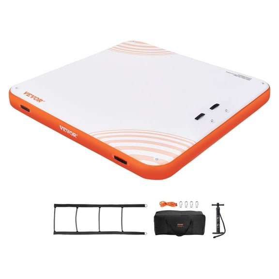 VEVOR Inflatable Floating Dock, 10 x 10FT Inflatable Dock Platform,Non-Slip Water Floating Dock Mat with Portable Carrying Bag&Detachable Ladder,Floating Platform Island Raft for Pool Beach Ocean