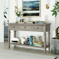 Harper & Bright Designs Vintage Console Table with Storage, Narrow Entryway Table with Drawers and Open Shelf, Gray Wash