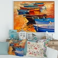 thumbnail image 2 of Designart 'Boats During Warm Colourd Sunset In The Harbor I' Nautical & Coastal Framed Canvas Wall Art Print, 2 of 5