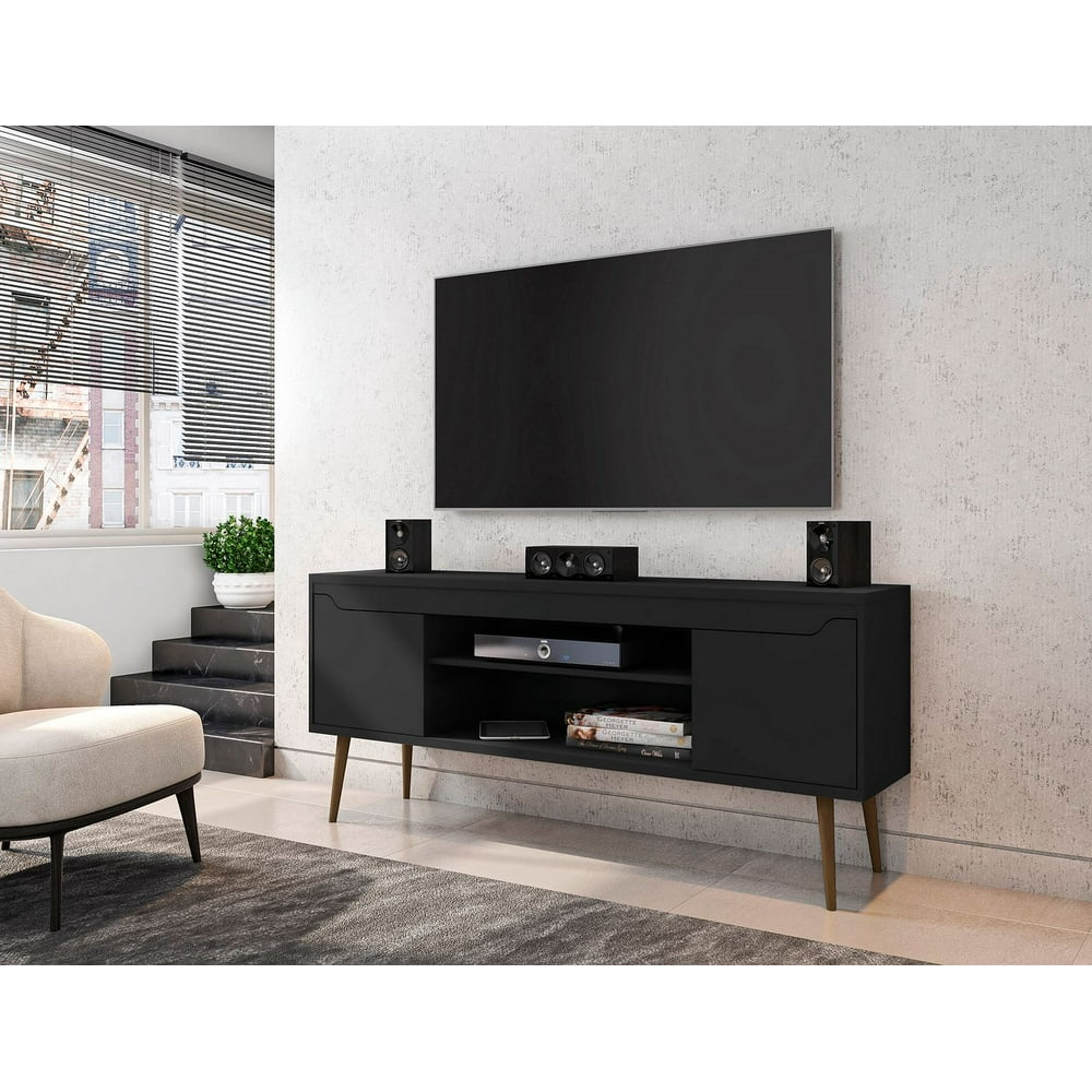 Manhattan Comfort Bradley 62.99" TV Stand Black with 2 Media Shelves