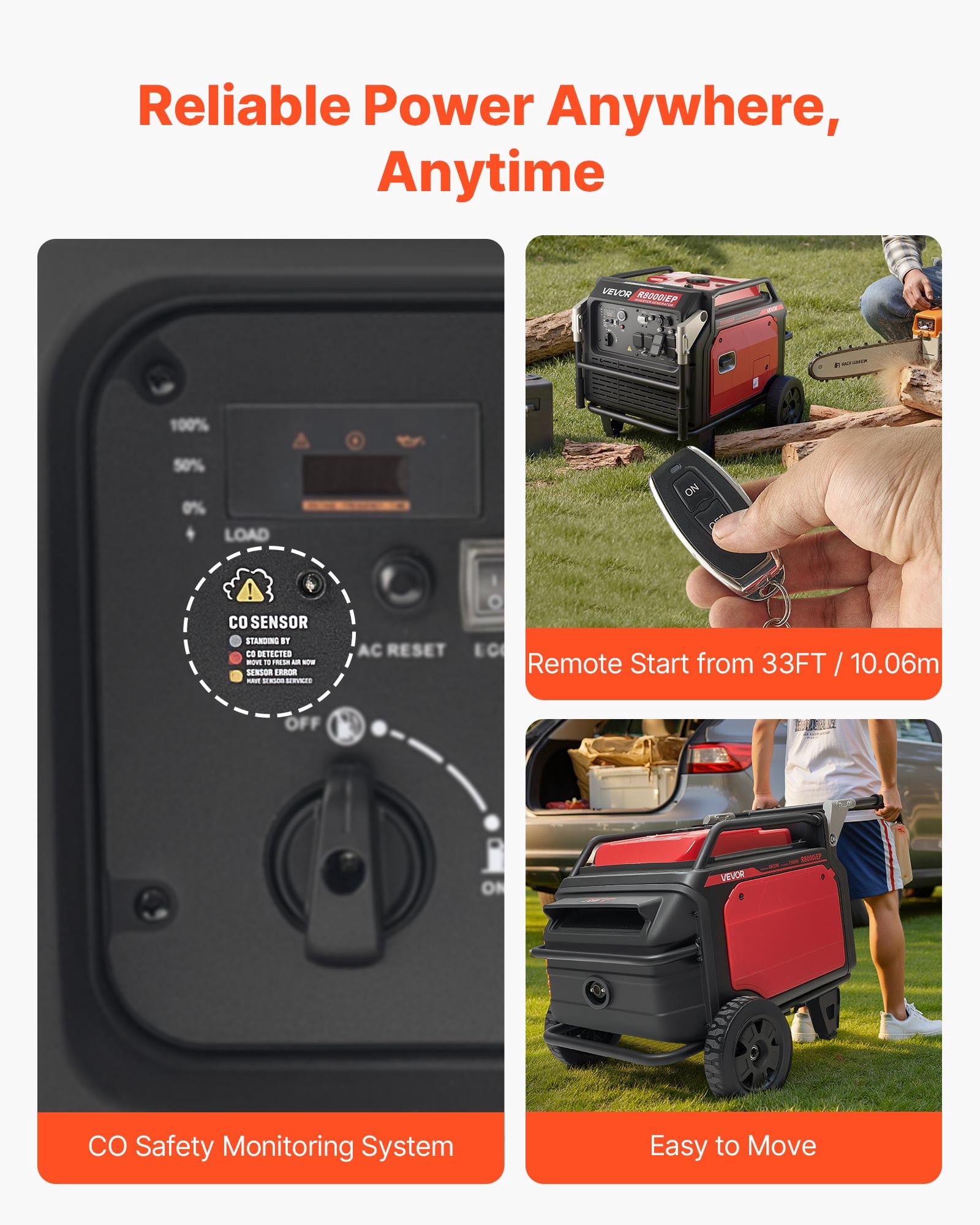 VEVOR Inverter Generator, 10000W Peak Watt 6800W Operating Watt,Quiet Inverter Generator, Remote Start Inverters Generators for Home Outdoor, Gas Powered, Stable Power, CO Sensor, RV Ready 1A &2.1A O