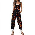 thumbnail image 6 of Halloween Pumpkin Print Jumpsuit for Women, Cute Fall Wide Leg Sleeveless Romper, Fashion Halloween Costumes Black XL, 6 of 7
