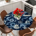 thumbnail image 2 of Ocean Boat Round Fitted Table Cover Sailing Boat Modern Watercraft Anchor Waterproof Table Cloth with Elastic Edge Wipeable Tablecloth for Picnic Camping Party Fits 36"-44" Diameter, 2 of 8