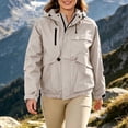thumbnail image 2 of SEMPAI Windbreaker Jacket Women Waterproof Long Sleeve Zip Hooded Jacket Multi Pockets Outdoor Hiking Jacket Loose Winter Mountaineering Casual Outerwear Beige L, 2 of 7
