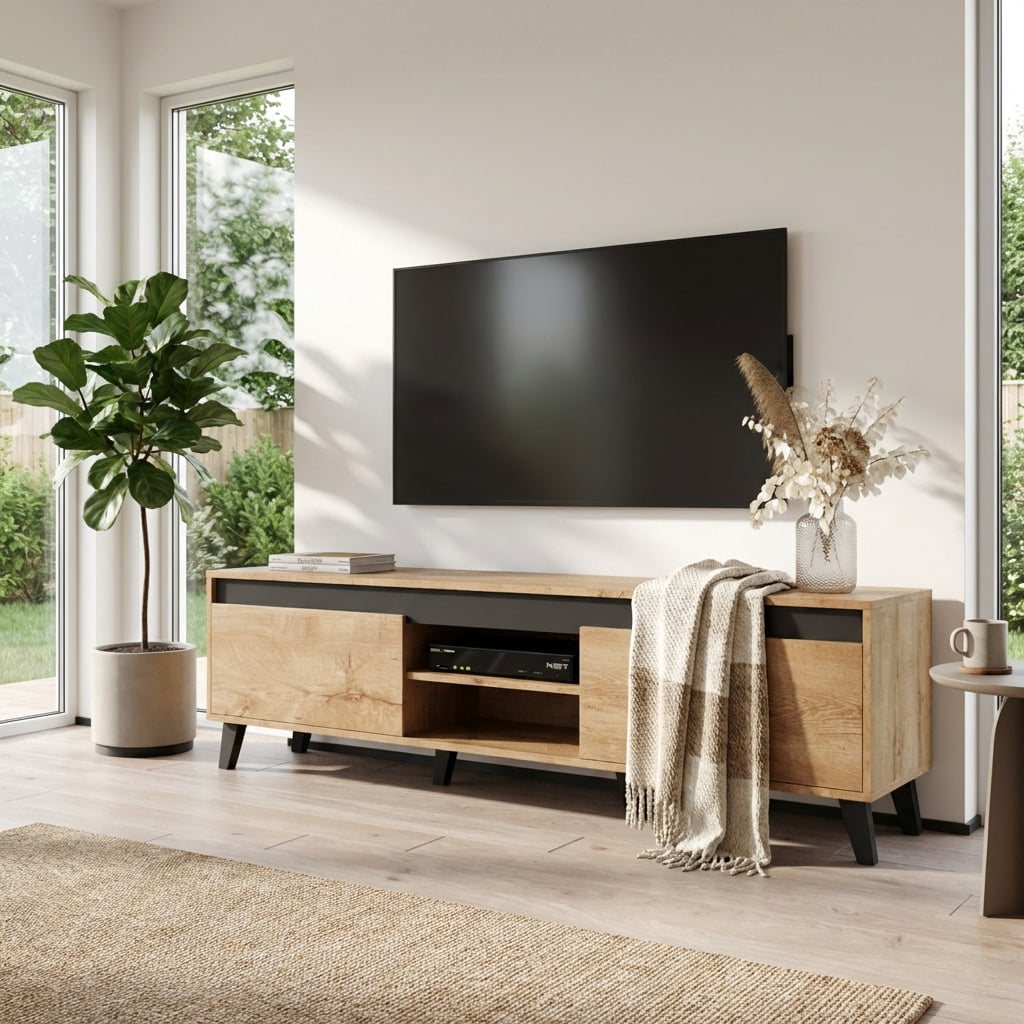 Nord II TV Stand for TVs up to 75", Mid-Century Modern Matte 67" Entertainment Center, TV Media Console with Storage Cabinets