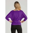 thumbnail image 4 of 5574 Women's Luxe Rayon Boat Neck Dolman 3/4 Sleeve With Side Ruched Top DKPurple L, 4 of 4