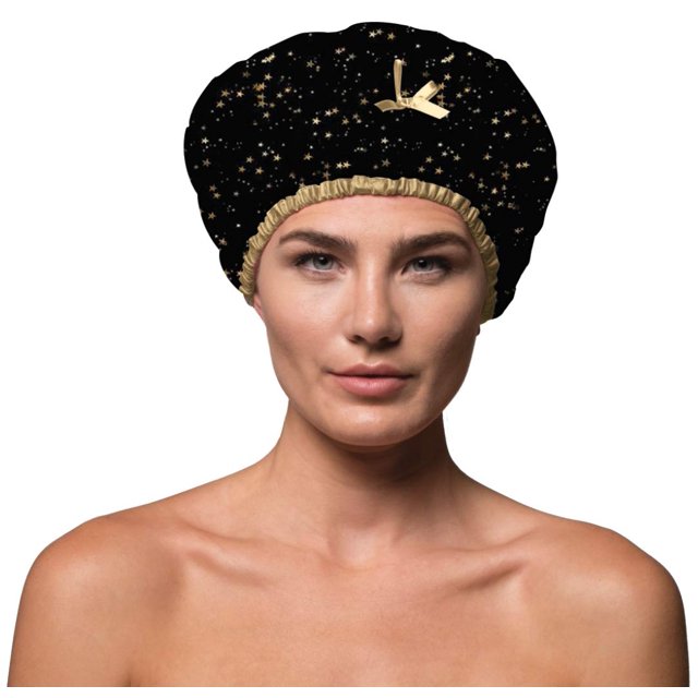 Gorro de ducha reutilizable y gorro de baño y gorros de ducha impermeables forrados de gran tamaño, grandes, diseñados para todas las longitudes de cabello, con forro de PEVA y banda elástica, sombrer