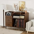 thumbnail image 2 of Record Player Stand with Power Outlet, Turntable Table with Flip-Down Lid and Storage for 300+ Vinyl Records, Media Console with 2 Drawers, Brown, 2 of 18