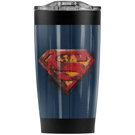 Superman Rusted Shield Stainless Steel Tumbler 20 oz Coffee Travel Mug/Cup, Vacuum Insulated & Double Wall with Leakproof Sliding Lid | Great for Hot Drinks and Cold Beverages