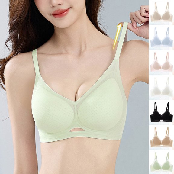 YFNNUP Everyday Daily Bras, Women's Wireless Bra Support Lift Seamless T-Shirt Bras Full Coverage Black,L