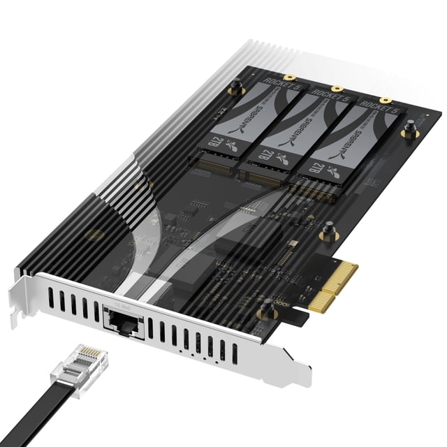 Tarjeta PCIe SABRENT 3x M.2 NVMe SSD 10GbE EC-PM2L