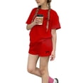 thumbnail image 2 of ITSAME Girls Outfit 2-Piece, Crewneck Top and Shorts Bow Print Active Fit Summer Trendy Leisure Set Red 11-12T, 2 of 6