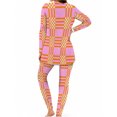 thumbnail image 2 of Women's Milk Silk Sleepwear Long Sleeve Pajama Set Pink Orange Plaid 2 Piece Loungewear, 2 of 7