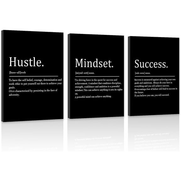 FCCUYE Set of 3 Motivational Wall Art Canvas Grind Hustle Execute Black and White Wall Decor Inspirational Words Quotes Posters for Home Office Workplace Proverbs Living Room Paintings(Framed,16x24)