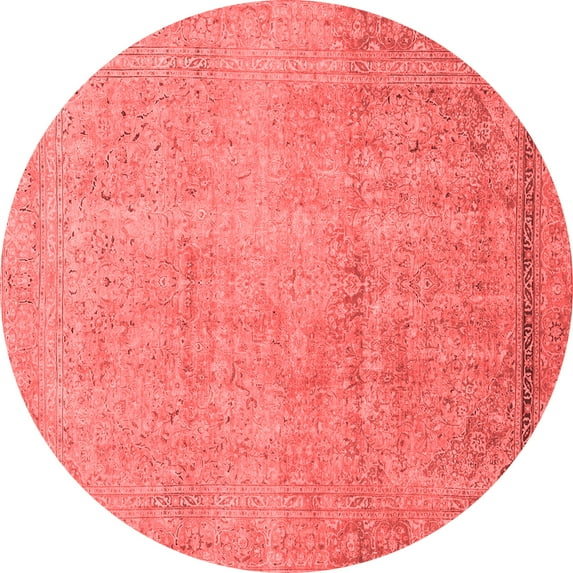 Ahgly Company Machine Washable Indoor Round Abstract Red Modern Area Rugs, 5' Round