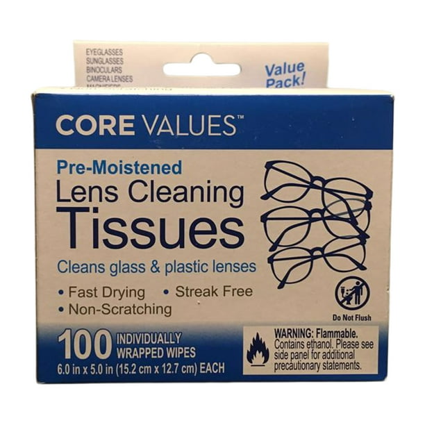 Core Values Lens Cleaning Tissues, 100 individually wrapped pre