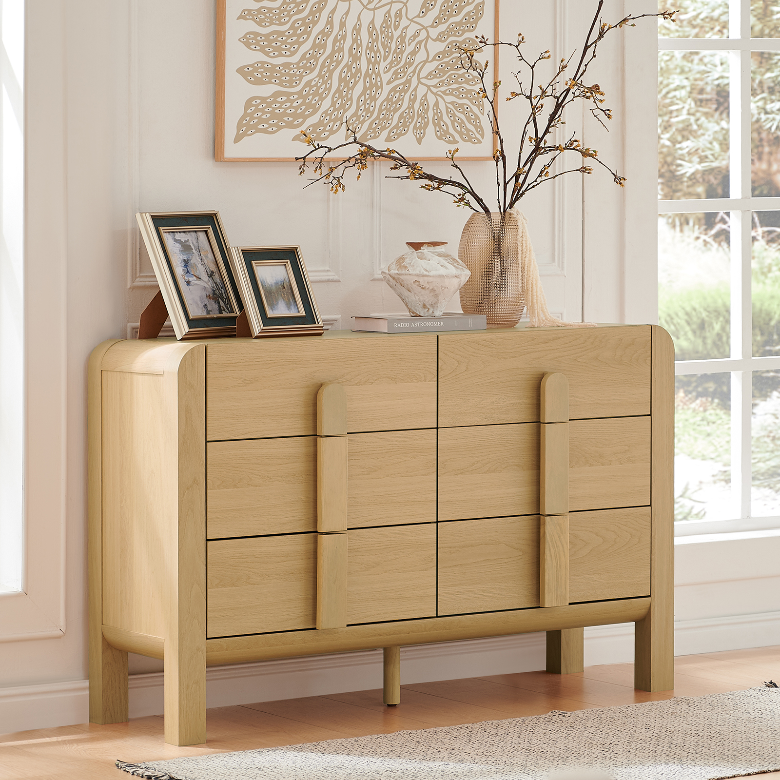 Mid Century 6 Drawer Dresser for Bedroom, 47.2" Wide Modern Chest of Drawers with Curved Profile Design, Wood Closet Clothes Storage Organizer for Bedroom, Living Room