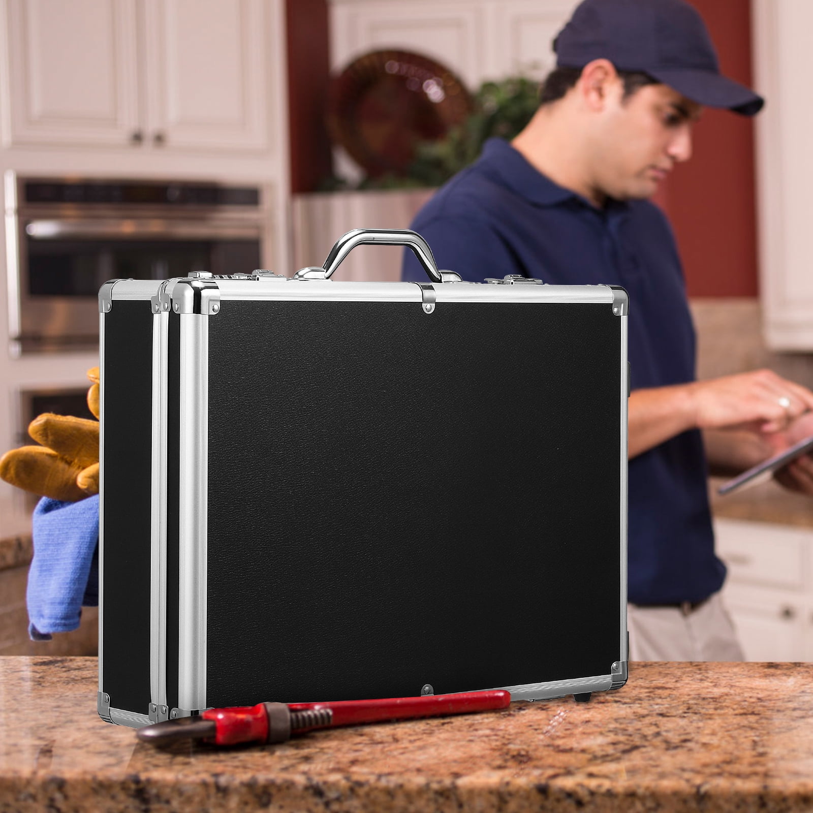 Tineasur Black Aluminum Alloy Locking Briefcase for Men, Hard Metal Case Lock for Business and Travel