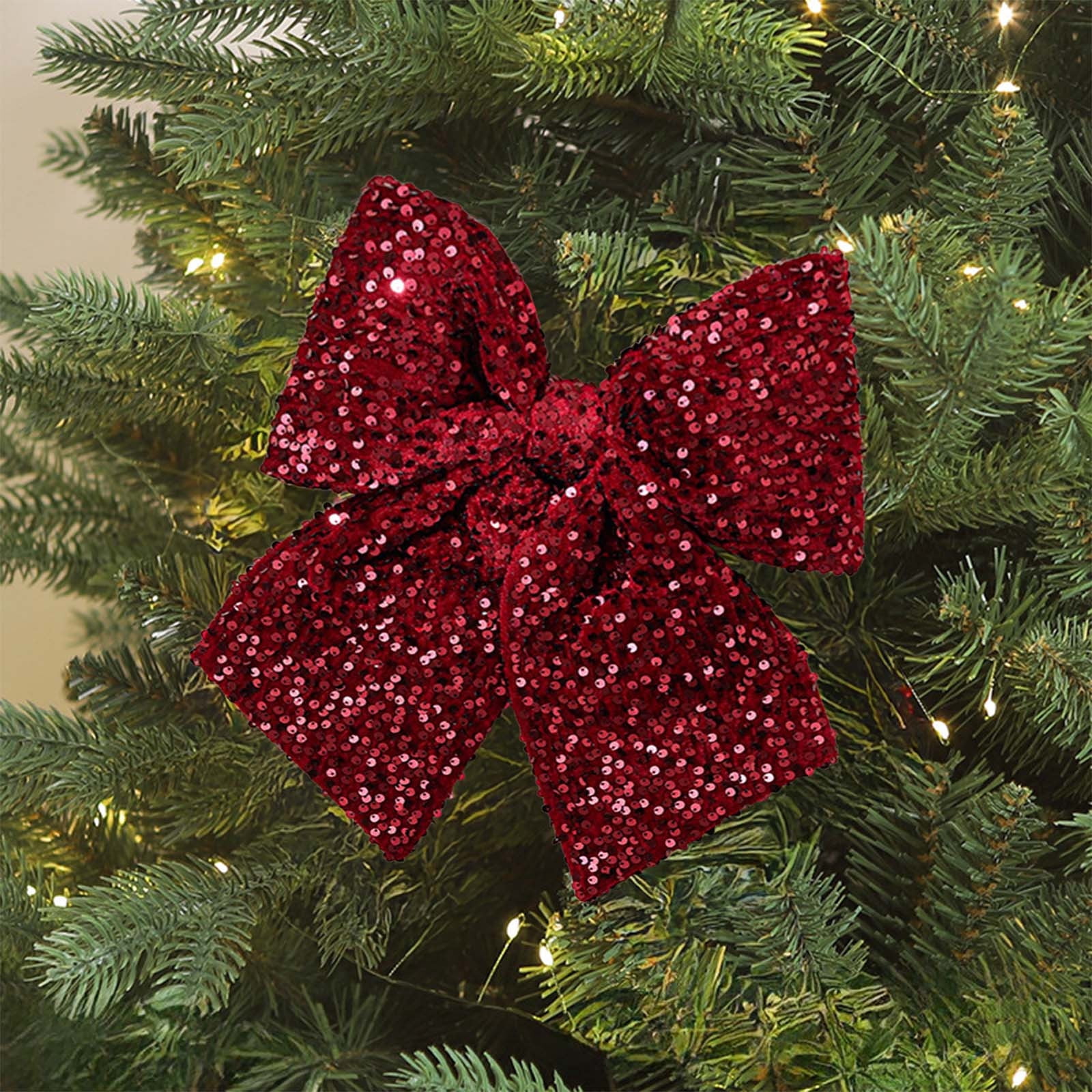 Christmas Bow 11x10 Inches Premium Velvet Ribbon with Sequins Glitter Decoration for Christmas Tree Wedding Gift Box Party Decor Multiple Size Options Available