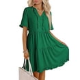 thumbnail image 2 of Womens Dresses 2025 Summer Spring V Neck Short Sleeve Casual A Line Flowy Swing Shift Dress Mini Dress Green M, 2 of 5