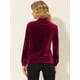 thumbnail image 4 of Blusa de manga larga con bolsillo delantero y cuello de punta para mujer, camisa de terciopelo de trabajo con botones Vino rojo M, 4 of 5