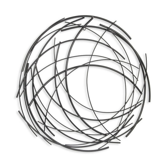 26" X 26" Black Metal Abstract Lines Round Hanging Dimensional Sculpture